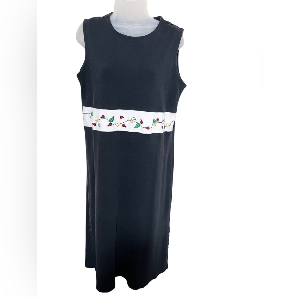 Bechamel LP Maxi Cotton Dress Ladybug Embroidery  Navy Floral Sleeveless Women